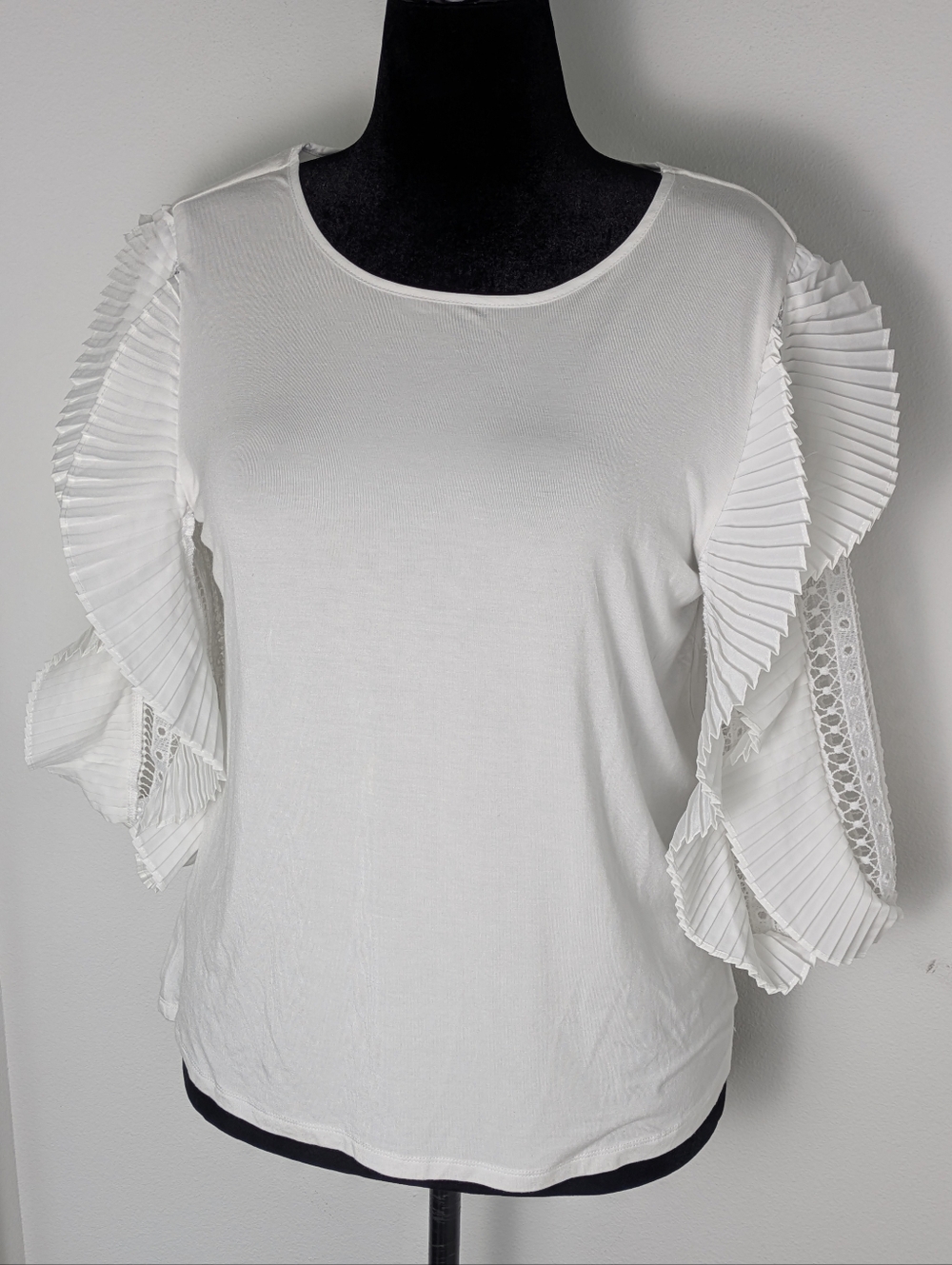 Calligraphie women's blouse Top Sleeve Lace Ruffles Sz L Cottagecore Minimalist